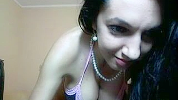 Brunette Babe Masturbates w/ Fake Tits & Dildo on Webcam!