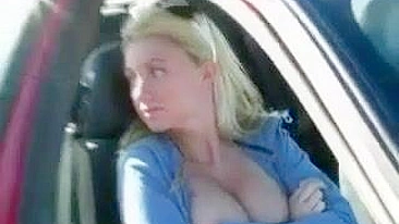 Blonde Babe Masturbates Outside in Public! Amateur Exhibition with Big Tits & Orgasm