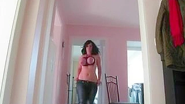 Busty German Amateur Homemade Masturbation with Dildo and Bondage