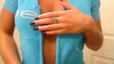 Masturbating Brunette Babe with Big Tits in Leopard Thong!