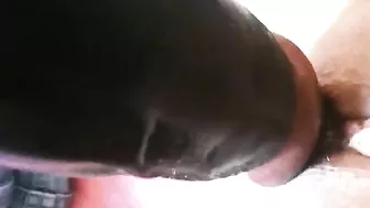 Amateur Black Masturbates with Big Dildo & Homemade Dick!