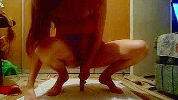 Amateur Masturbation with Dildo and Fingering, Cumming on Tall Legs