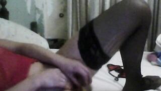 MILF Masturbates with Dildo in Pantyhose & Stockings, Moans with Orgasmic Pleasure