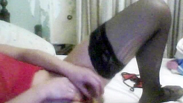 MILF Masturbates with Dildo in Pantyhose & Stockings, Moans with Orgasmic Pleasure