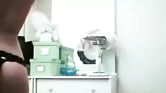 Blonde Glasses Dancer Masturbates in String Panties and Striptease