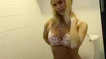 Blonde Masturbating with Dildo and Finger, Cumming Hard in Toilet!