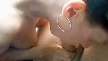 Masturbating Brunette with Big Tits Gets Cum in Mouth during Public Exhibition