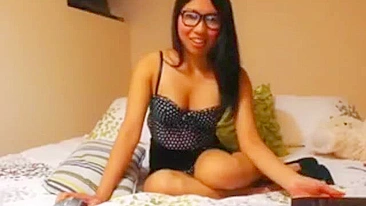 Naughty Nerdy Asian Squirts Hard with Glasses and Dildo!
