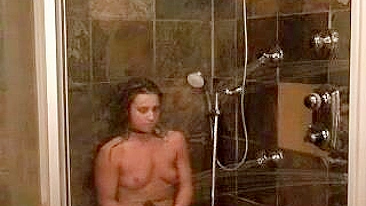 Masturbating Teen in Shower with Dildo and Panties