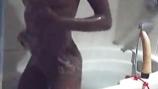 Masturbating with Dildos in the Tub - Ebony Teen Solo Bath Time