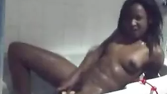 Masturbating with Dildos in the Tub - Ebony Teen Solo Bath Time