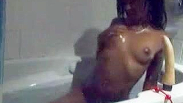 Masturbating with Dildos in the Tub - Ebony Teen Solo Bath Time