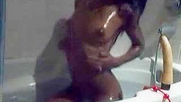 Masturbating with Dildos in the Tub - Ebony Teen Solo Bath Time