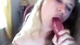 Pretty Blonde Teases with Dildo and Webcam Masturbation