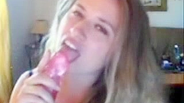 Pretty Blonde Teases with Dildo and Webcam Masturbation