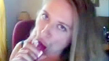 Pretty Blonde Teases with Dildo and Webcam Masturbation
