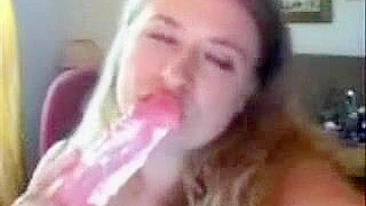 Pretty Blonde Teases with Dildo and Webcam Masturbation