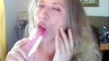 Pretty Blonde Teases with Dildo and Webcam Masturbation