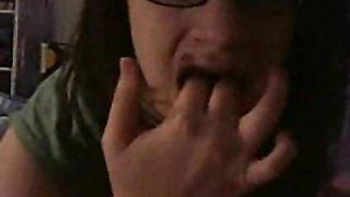 Masturbating Teen with Glasses Fingers Wet Pussy