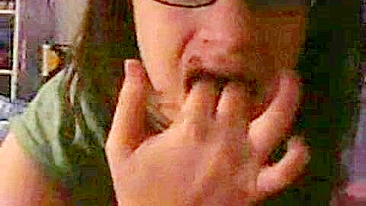 Masturbating Teen with Glasses Fingers Wet Pussy