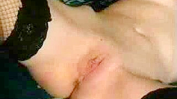 Masturbating Teen with Small Tits in Fishnet and Shaved Pussy Rubs Solo