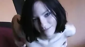 Shaved Brunette Solo Striptease with Deodorant & Dildo in Pussy!