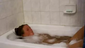 Blonde Teen Solo Masturbation in Bubble Bath with Finger Orgasm