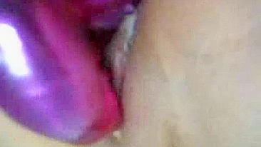 Shaven Young Brunette Solo Masturbation with Dildo and Orgasm