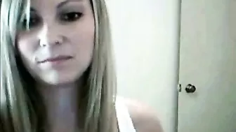 Busty Blonde Masturbates with Nipple Licking and Striptease on Webcam