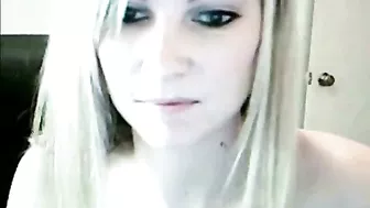 Busty Blonde Masturbates with Nipple Licking and Striptease on Webcam