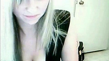 Busty Blonde Masturbates with Nipple Licking and Striptease on Webcam
