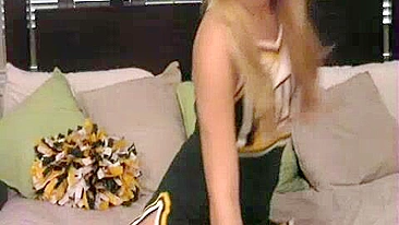 Uniform Fetish - Blonde Cheerleader Masturbates with Pigtails and Shaved Pussy