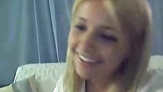 Petite Blonde Teen Rubs Pussy on Webcam in Lingerie