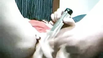 Masturbating Wife Gets DP'd with Dildo & Deep Throats Hubby Cum!