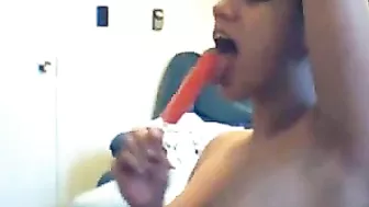 Masturbation Mayhem! Latina Brunette Popsicle Play with Dildo and Pussy