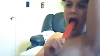 Masturbation Mayhem! Latina Brunette Popsicle Play with Dildo and Pussy