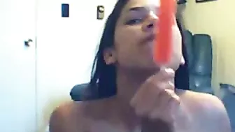 Masturbation Mayhem! Latina Brunette Popsicle Play with Dildo and Pussy