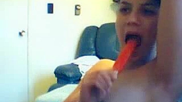 Masturbation Mayhem! Latina Brunette Popsicle Play with Dildo and Pussy