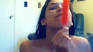 Masturbation Mayhem! Latina Brunette Popsicle Play with Dildo and Pussy