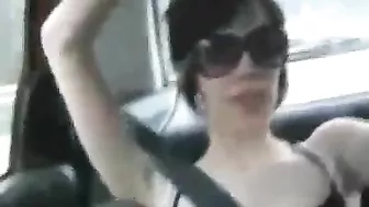 Masturbating Brunette Threesome on Public Road Trip with Big Dicks and Pussy