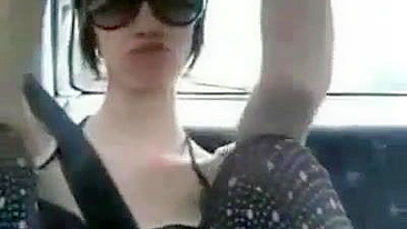 Masturbating Brunette Threesome on Public Road Trip with Big Dicks and Pussy