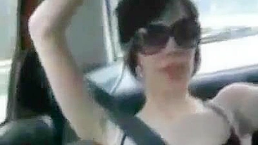 Masturbating Brunette Threesome on Public Road Trip with Big Dicks and Pussy