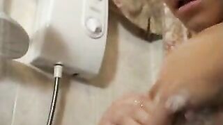 Blonde Babe Solo Masturbation in the Shower with Big Tits and Orgasms