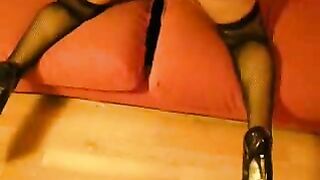 Gaping Ass Masturbates with Dildo & Stockings in POV Orgasm!