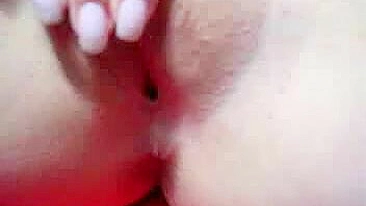 Shaved Brunette Fingers Pussy Wet for Cumshot Masturbation