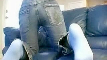 Brunette Teen Strips & Masturbates in Jeans with Big Tits