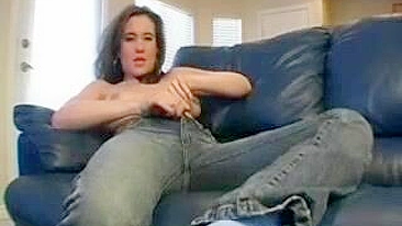 Brunette Teen Strips & Masturbates in Jeans with Big Tits