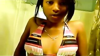 Amateur Ebony Teen Masturbates with Dildo and Small Tits