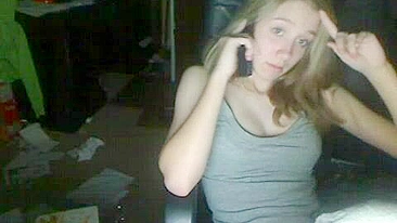 Blonde College Teen Rubs Pussy on Webcam during Masturbation Striptease