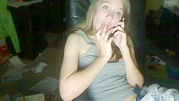 Blonde College Teen Rubs Pussy on Webcam during Masturbation Striptease